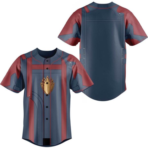 Stylish Blue & Red Baseball Jersey With Gold Emblem – Perfect For Fans & Casual Wear