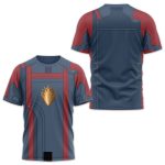 Stylish Blue & Red Baseball Jersey With Gold Emblem – Perfect For Fans & Casual Wear