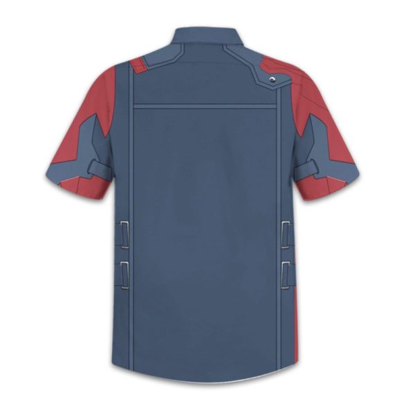 Stylish Blue & Red Baseball Jersey With Gold Emblem – Perfect For Fans & Casual Wear
