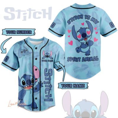 Custom Stitch Baseball Jersey - Personalize With Name & Number - Cute Blue Spirit Animal Design