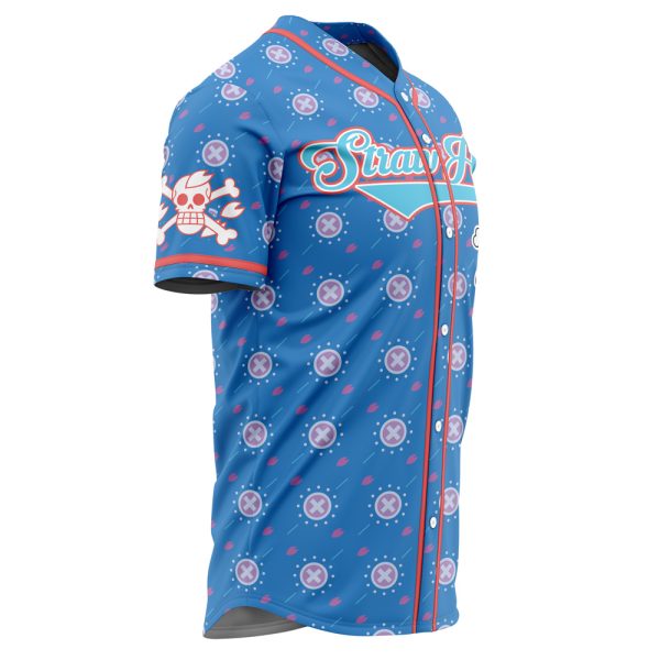 Anime Straw Hat Pirate Baseball Jersey - Blue Graphic Tee For Fans