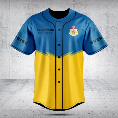 Customizable Sweden Baseball Jersey – Personalized Name & Number – Stylish Blue & Yellow Design