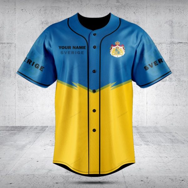 Customizable Sweden Baseball Jersey – Personalized Name & Number – Stylish Blue & Yellow Design