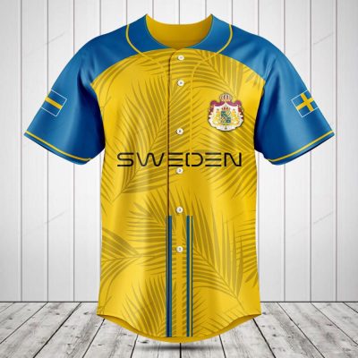 Sweden Pride Baseball Jersey - Yellow & Blue Tropical Design - Unisex Sport Shirt