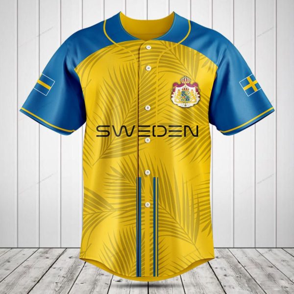 Sweden Pride Baseball Jersey - Yellow & Blue Tropical Design - Unisex Sport Shirt