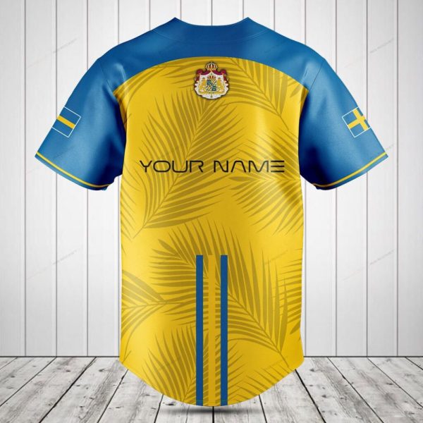 Sweden Pride Baseball Jersey - Yellow & Blue Tropical Design - Unisex Sport Shirt