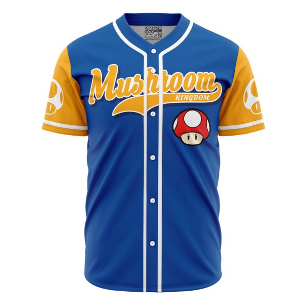 Retro Blue Mushroom Kingdom Baseball Jersey – Fun Gamer Apparel With Iconic Design