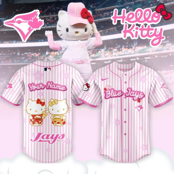 Custom Hello Kitty Blue Jays Jersey – Cute Pink Stripes, Perfect Gift For Fans!