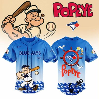 Limited Edition Popeye Blue Jays Baseball Jersey – Iconic Cartoon Design