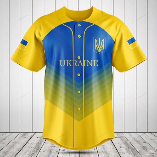 Men'S Ukraine Baseball Jersey - Blue & Yellow - National Pride Sportswear Top