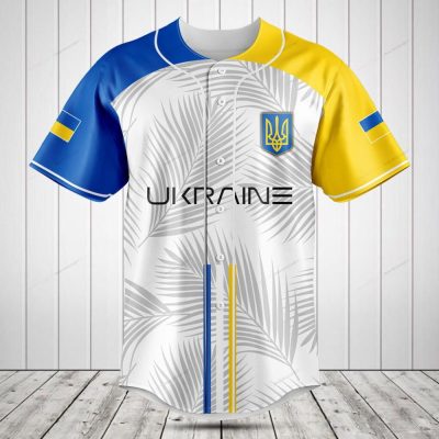 Ukraine Baseball Jersey - Stylish Blue & Yellow Palm Print Sportswear