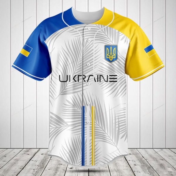 Ukraine Baseball Jersey - Stylish Blue & Yellow Palm Print Sportswear