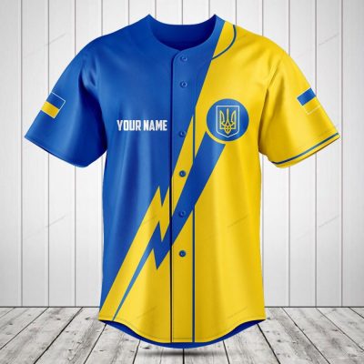 Customizable Blue & Yellow Ukrainian Baseball Jersey – Personalized Sportswear Gift