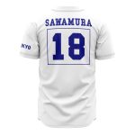 Customizable White Baseball Jersey With Blue & Yellow Kanji Design - Unisex Team Uniform