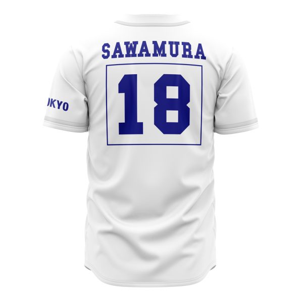 Customizable White Baseball Jersey With Blue & Yellow Kanji Design - Unisex Team Uniform