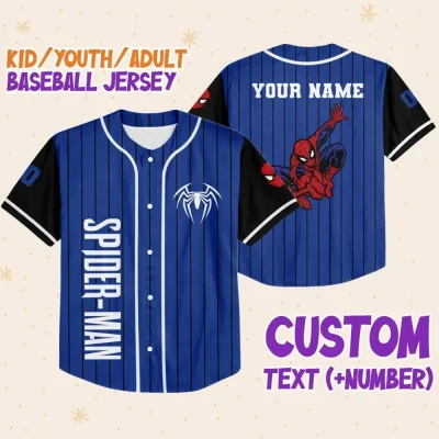 Custom Spider-Man Baseball Jersey - Personalized Name & Number For Kids/Youth/Adults