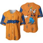 Fun Goofy Character Baseball Jersey – Vibrant Orange & Blue Design For Disney Fans