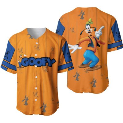 Fun Goofy Character Baseball Jersey – Vibrant Orange & Blue Design For Disney Fans