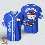 Customizable Hello Kitty Blue Baseball Jersey - Personalized Name & Sporty Design