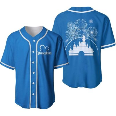 Disneyland Magic Castle Baseball Jersey - Blue Fireworks Design, Unisex Comfort Fit