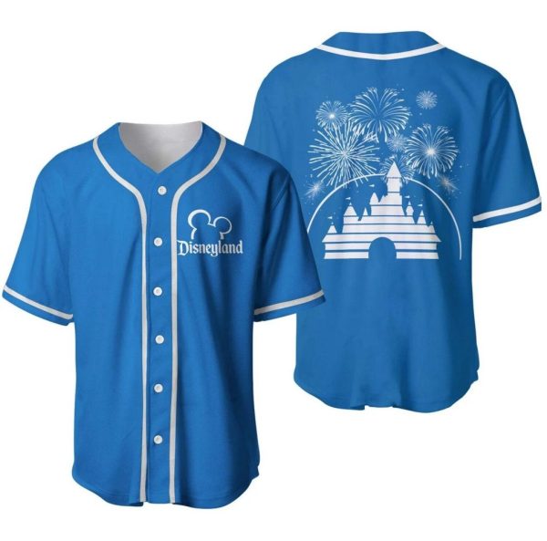 Disneyland Magic Castle Baseball Jersey - Blue Fireworks Design, Unisex Comfort Fit