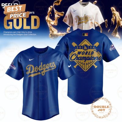 Los Angeles Dodgers World Champions Gold Special Edition Baseball Jersey - Blue