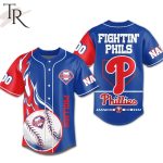 Get Game-Ready: Phillies Fightin' Phils Baseball Jersey – Bold Blue/Red Design!