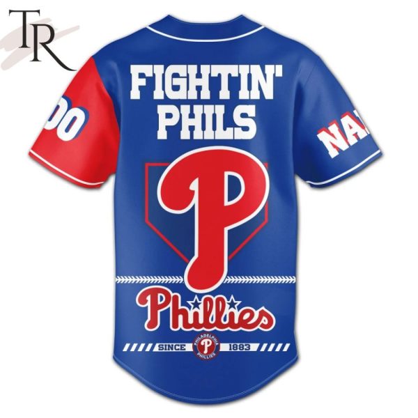 Get Game-Ready: Phillies Fightin' Phils Baseball Jersey – Bold Blue/Red Design!