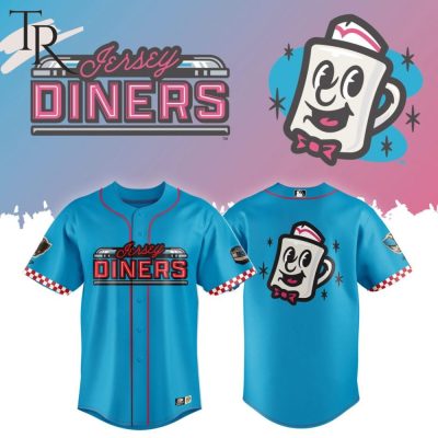 Retro Jersey Diners Baseball Shirt - Vibrant Blue With Iconic Logo Design