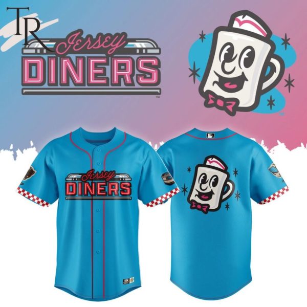 Retro Jersey Diners Baseball Shirt - Vibrant Blue With Iconic Logo Design