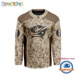 Nhl Columbus Blue Jackets Special Veterans Military Desert Camouflage Design Hockey Jersey