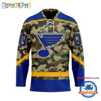 Nhl St. Louis Blues Camo Veterans Custom Hockey Jersey
