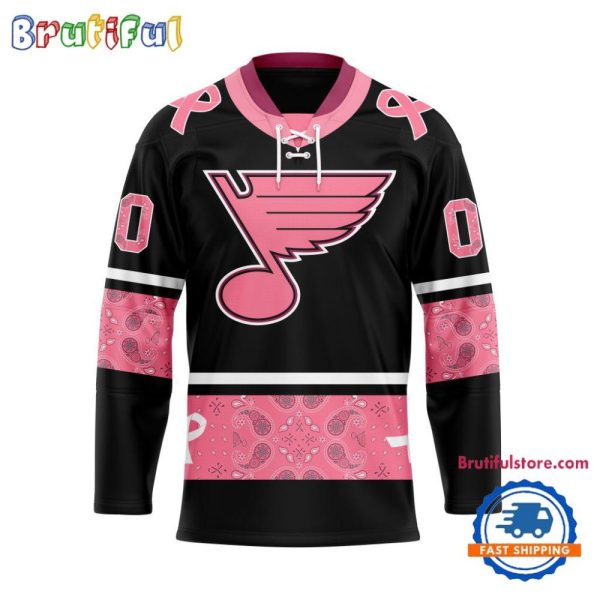 Nhl St. Louis Blues In October We Wear Pink Breast Cancer Design Hockey Jersey