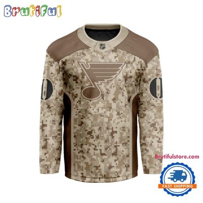 Nhl St. Louis Blues Special Veterans Military Desert Camouflage Design Hockey Jersey