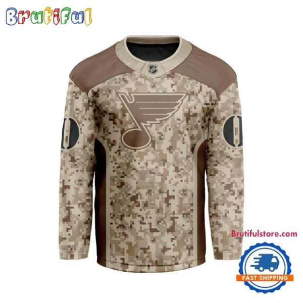 Nhl St. Louis Blues Special Veterans Military Desert Camouflage Design Hockey Jersey