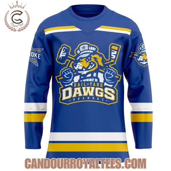 Roanoke Rail Yard Dawgs New Logo Unleashed Blue Hockey Jersey