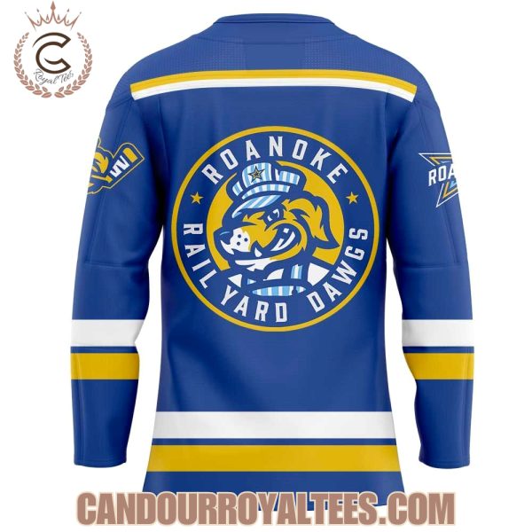 Roanoke Rail Yard Dawgs New Logo Unleashed Blue Hockey Jersey