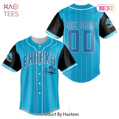 Custom Sharks Baseball Jersey – Personalized Name & Number, Blue & Black Design