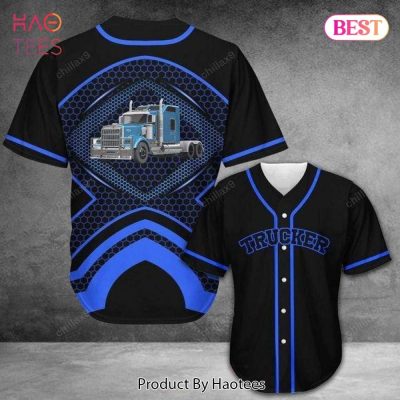 Stylish Trucker Baseball Jersey - Blue & Black Graphic Design For Truck Enthusiasts
