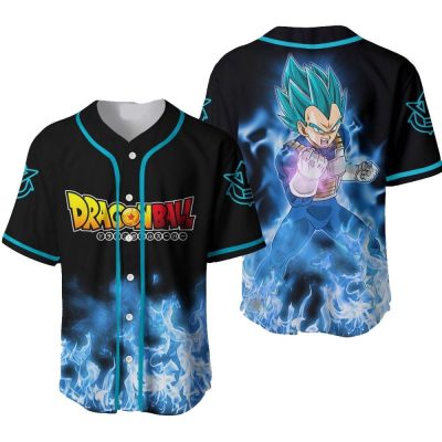 Dragon Ball Anime Baseball Jersey - Stylish Vegeta Blue Aura Design, Unisex Sports Wear