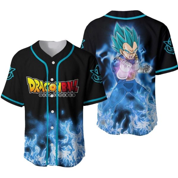 Dragon Ball Anime Baseball Jersey - Stylish Vegeta Blue Aura Design, Unisex Sports Wear