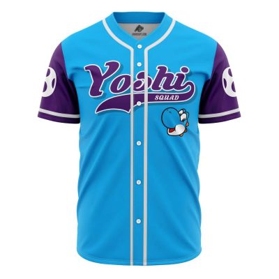 Stylish Blue Yoshi Squad Baseball Jersey - Men'S Casual Button-Up Shirt