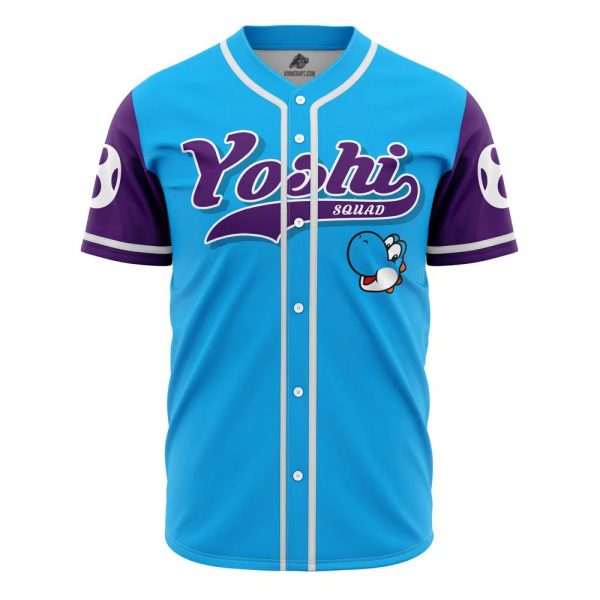 Stylish Blue Yoshi Squad Baseball Jersey - Men'S Casual Button-Up Shirt